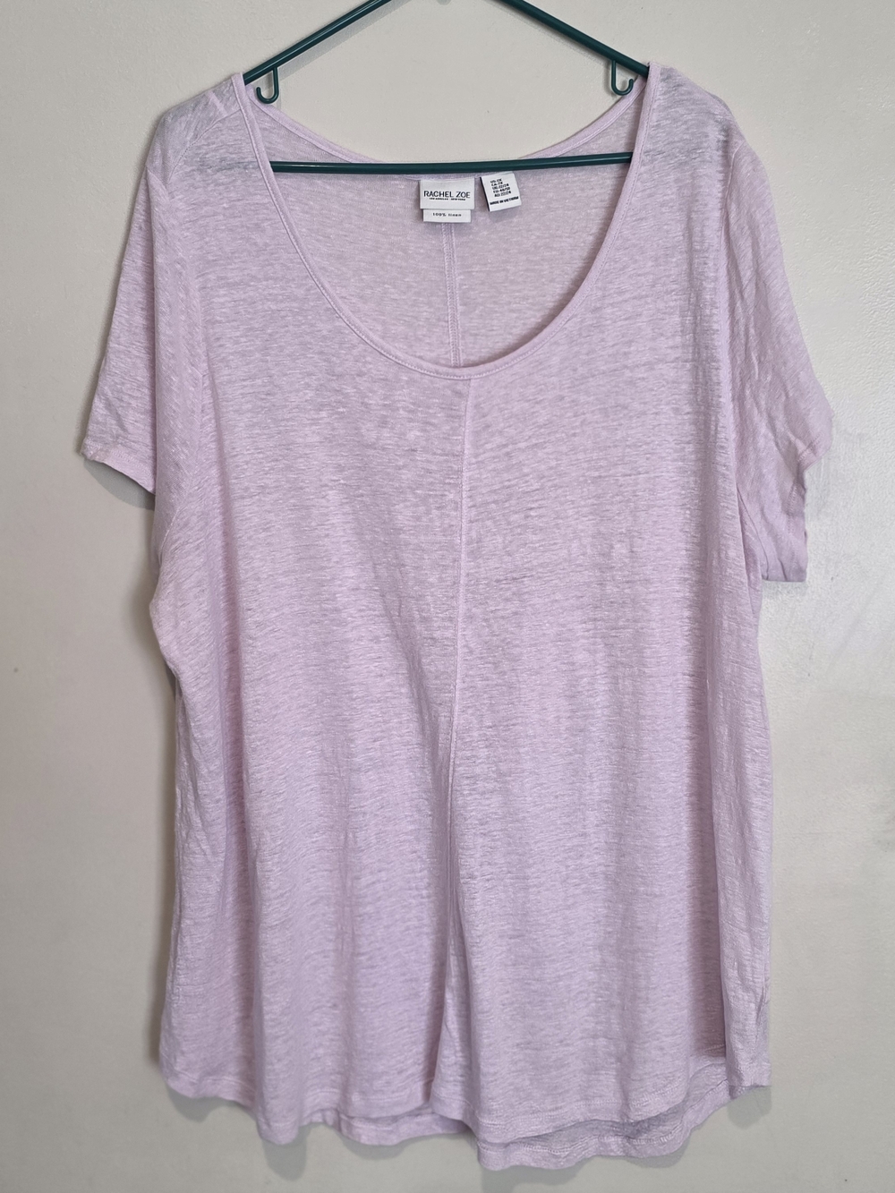 Rachel Zoe Light Pink Scoop Neck Short Sleeve Tee Linen 2x Lightweight Spring